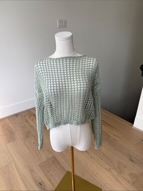 ADORA Open-Weave Cropped Sweater in Sage